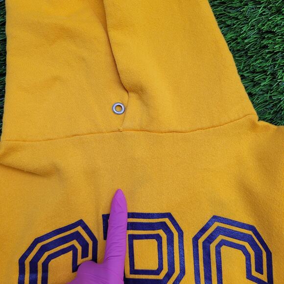 Vintage 80s JERZEES Hoodie Womens M/L 19x25 Yellow Arch USA - Picture 6 of 14